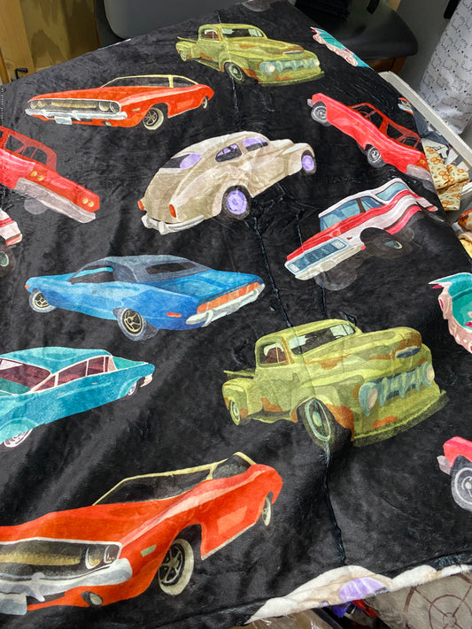 Vintage Cars Minky Blanket